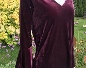 Vintage Polo Ralph Lauren Velvet Top Frill Sleeve Blouse Velvet Burgundy Blouse V-Neck Top Casual Velvet Blouse Cottagecore Blouse Medium