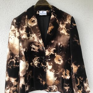 Vintage brun sammetskavaj FRANKENWALDER Brun beige blommig sammetskavaj Boho brun sammetskavaj Figursydd elegant brun sammetskavaj Stor