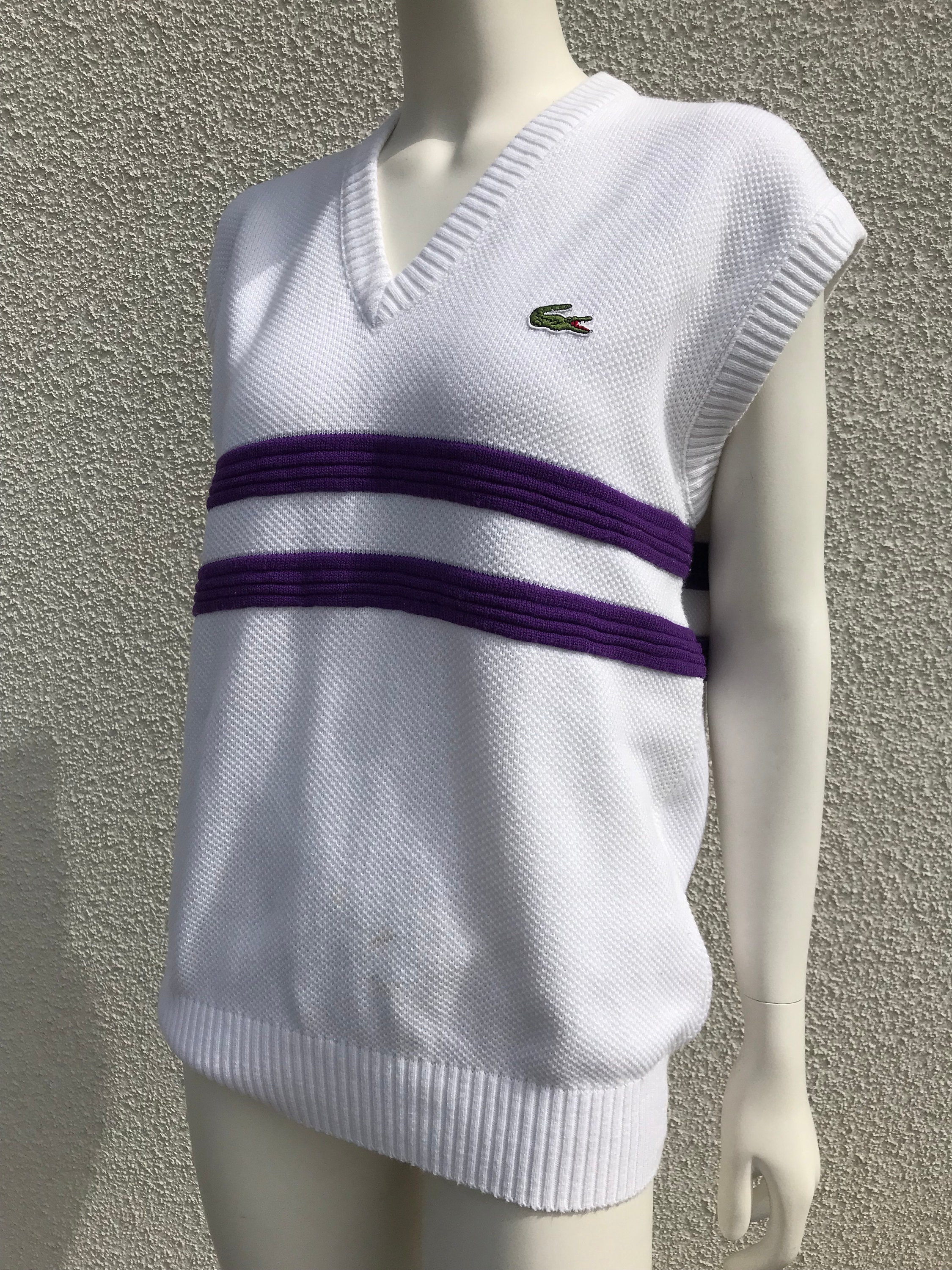 Vintage anos 90 Lacoste Chemise Vest Bordado Logotipo Clássico Lacoste Suéter Masculino Sem Mangas Branco Algodão Colete Masculino Tamanho Médio Grande