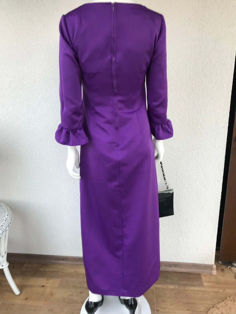 Vtg 70 s Boho Chic Groovy superposition brillante robe Maxi robe taille haute rétro lumineux violet longue robe de soirée manches 3/4 étage longueur taille S/M image 8