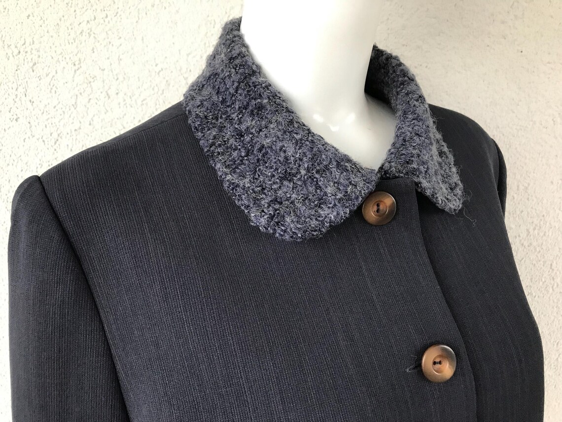 Vintage Jacket Faux Fur Jacket Gray Jacket Gray Blazer Retro Blazer Faux Fur Blazer Wool Blend Gray Button Blazer Retro Blazer Size Medium, foto 3 de 5