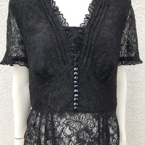 Vintage 80s Black Lace Blouse With Short Sleeves Short Sleeved Embroidered Top Evening Top Elegant Statement Shirt Transparent Top Size XL