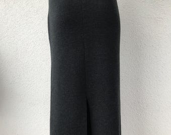 Vintage Merino Wool Blend Skirt With Elastic Waist Gray Skirt Long Skirt High Waist Maxi Skirt Straight Knitted Wool Skirt Winter Skirt L