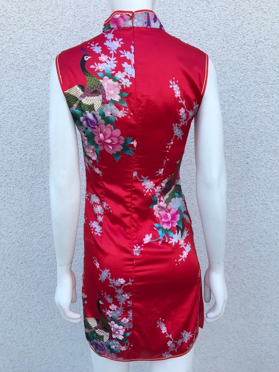 Vintage 90s Red Satin Chinese Top Dress Mandarin … - image 6