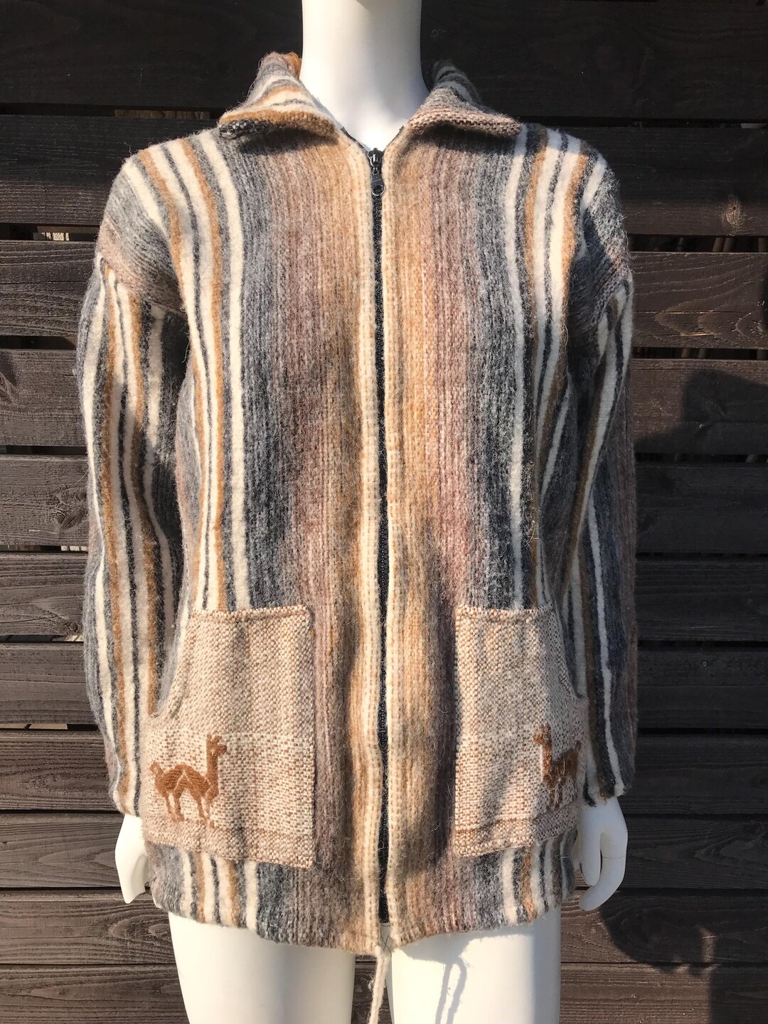 Vintage 90s Handwoven Wool Cardigan Short Wool Jacket With Pockets