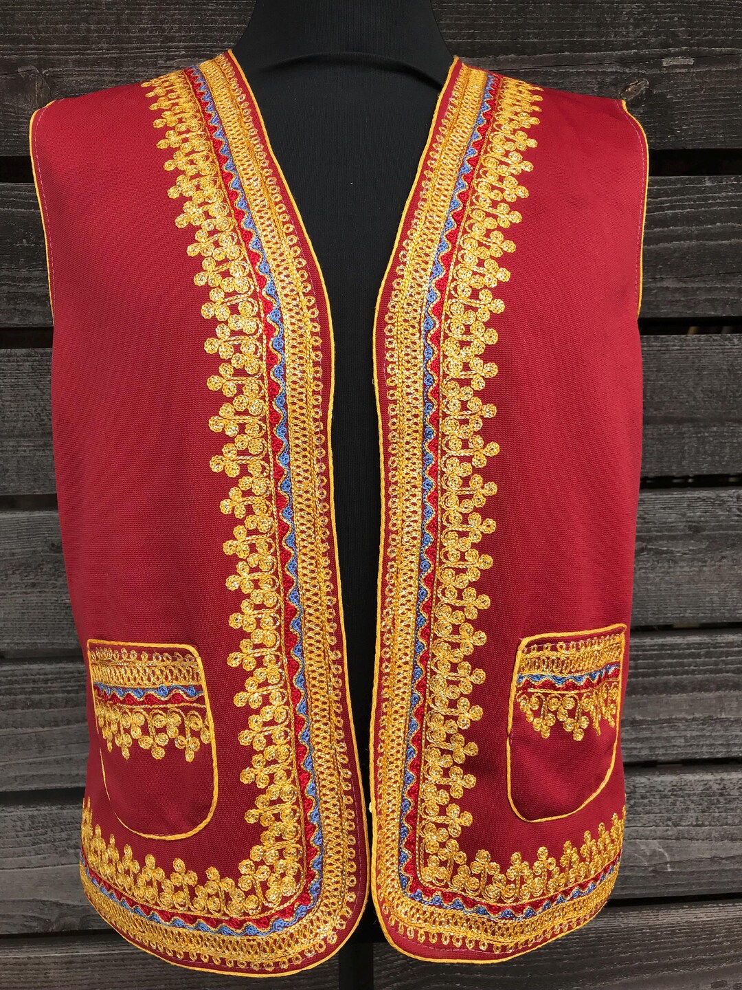 Vintage Traditional Vest With Embroidered Gold Trim Lace.embroidered ...
