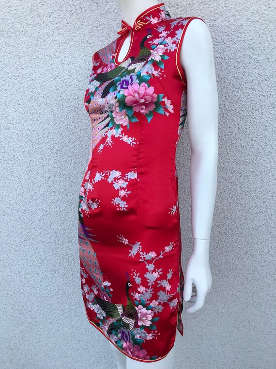 Vintage 90s Red Satin Chinese Top Dress Mandarin … - image 5