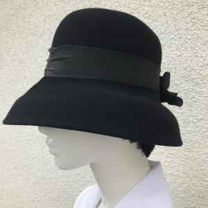 Vintage Black Women’s Tonak Fedora Hat with Wide Brim and Black Ribbon Fedora Hat Wool Felt Hat Retro Hat Elegant Look Fedora Hat Size 56 cm