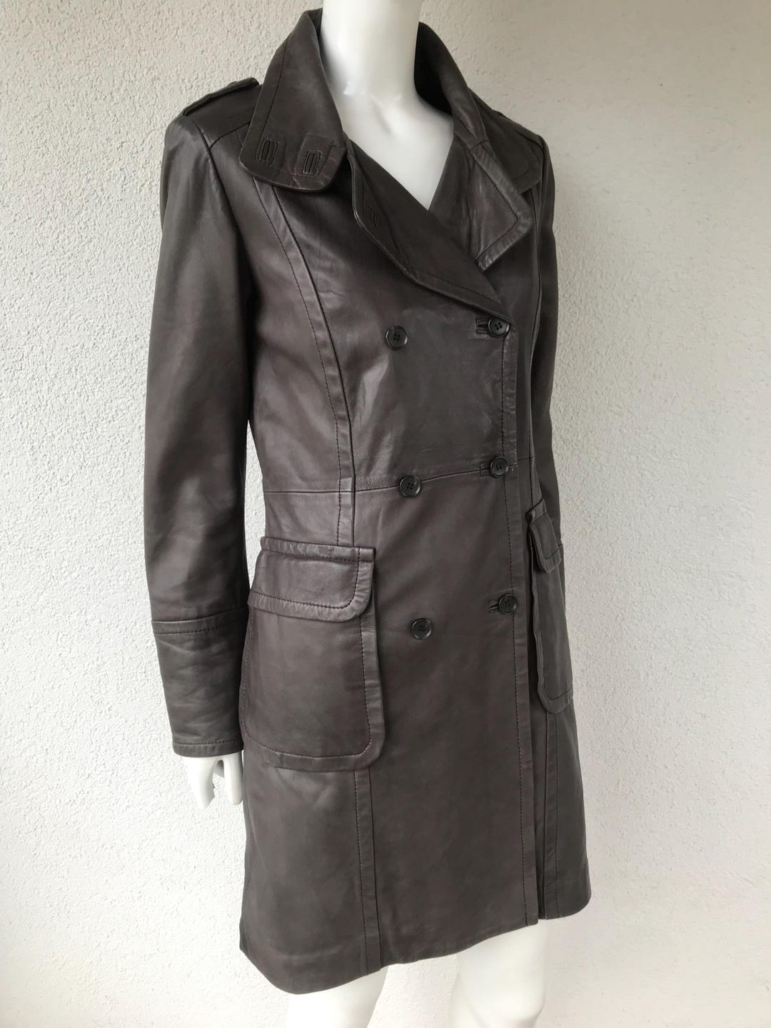 ヴィンテージ レザー ジャケット ロング トレンチ コート アウター ブラウン il_1080xN.6678334544_84ev.jpg