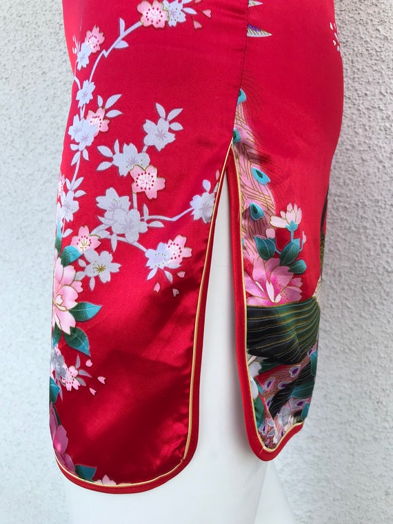 Vintage 90s Red Satin Chinese Top Dress Mandarin … - image 7
