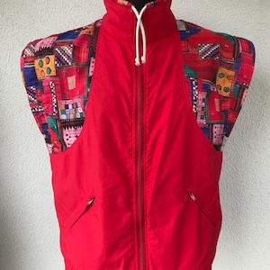 Vintage 90-tals unisexväst röd lång jacka med dragkedja, vindtät väst med fickor, lätt resväst, storlek L/XL