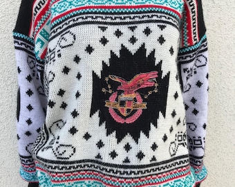 Vintage Selin's Best Company 80s Knit Patterned Sweater Retro Casual Knit Jumper Winter  Cosby Pullover Geometric Psychedelic Crewneck M
