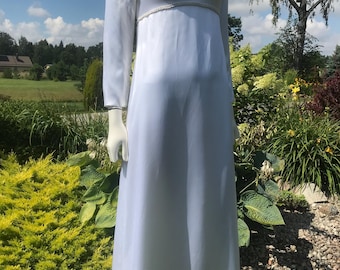 Robe de mariée à manches longues Vogue Couture vintage des années 1970, robe de mariée bohème, robe longue blanche minimaliste simple, robe de mariée longue taille petite