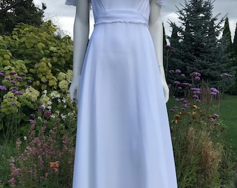 Vestido de novia vintage de los años 70 con diseño de cuento de hadas, de encaje, con capa, mangas con vuelo, largo hasta el suelo, estilo bohemio, blanco, estilo cottagecore, tallas XXS/XS.