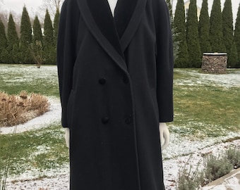 Vintage 80er Jahre Oversized Wollmantel Schwarz Wollmantel Mit Samt Schalkragen Langer Mantel Benutzerdefinierte Warmer Wintermantel Frauen Größe M