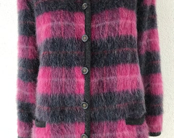 Vintage Flauschige Mohair Und Wolle Blazer Jacke Rosa Graue Wolljacke Mohair Damen Kurzmantel Mohair Knopf Kurze Jacke Mit Taschen Mittelgroß