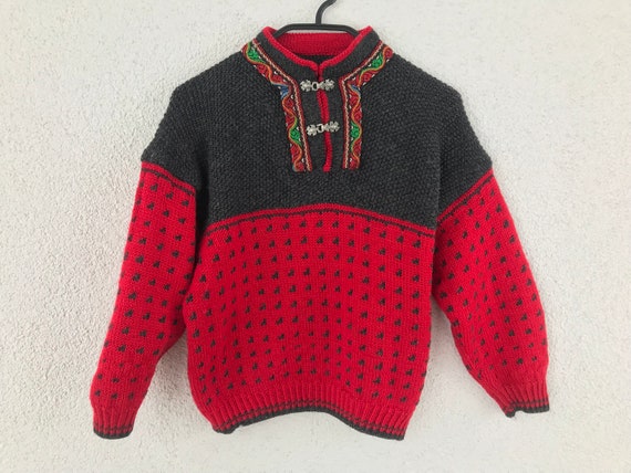 Vintage Red Children Sweater Girl's Sweater unise… - image 4