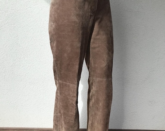 Vintage Women’s Beige Suede Leather Pants High Waisted Trousers Flared Leg Genuine Leather Wide Leg Trousers Western Cowboy Trousers Sz XXL