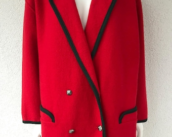 Austrian Vintage Wesenjak Tyrolean Trachten Boiled Wool Jacket Red