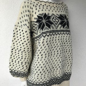 ヴィンテージ ハンドニット レディース カーディガン セーター ニット ウール ノルウェー カーディガン スノーフレーク オーナメント パターン スカンジナビア ノルディック ウール プルオーバー 2X