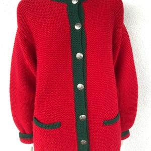 Vintage Handmade Austrian Wool Knit Jacket Dirndl Cardigan Trachten Knitwear Tyrolean Bavarian Cardigan Traditional Alpen Folk Jacket Sz XL