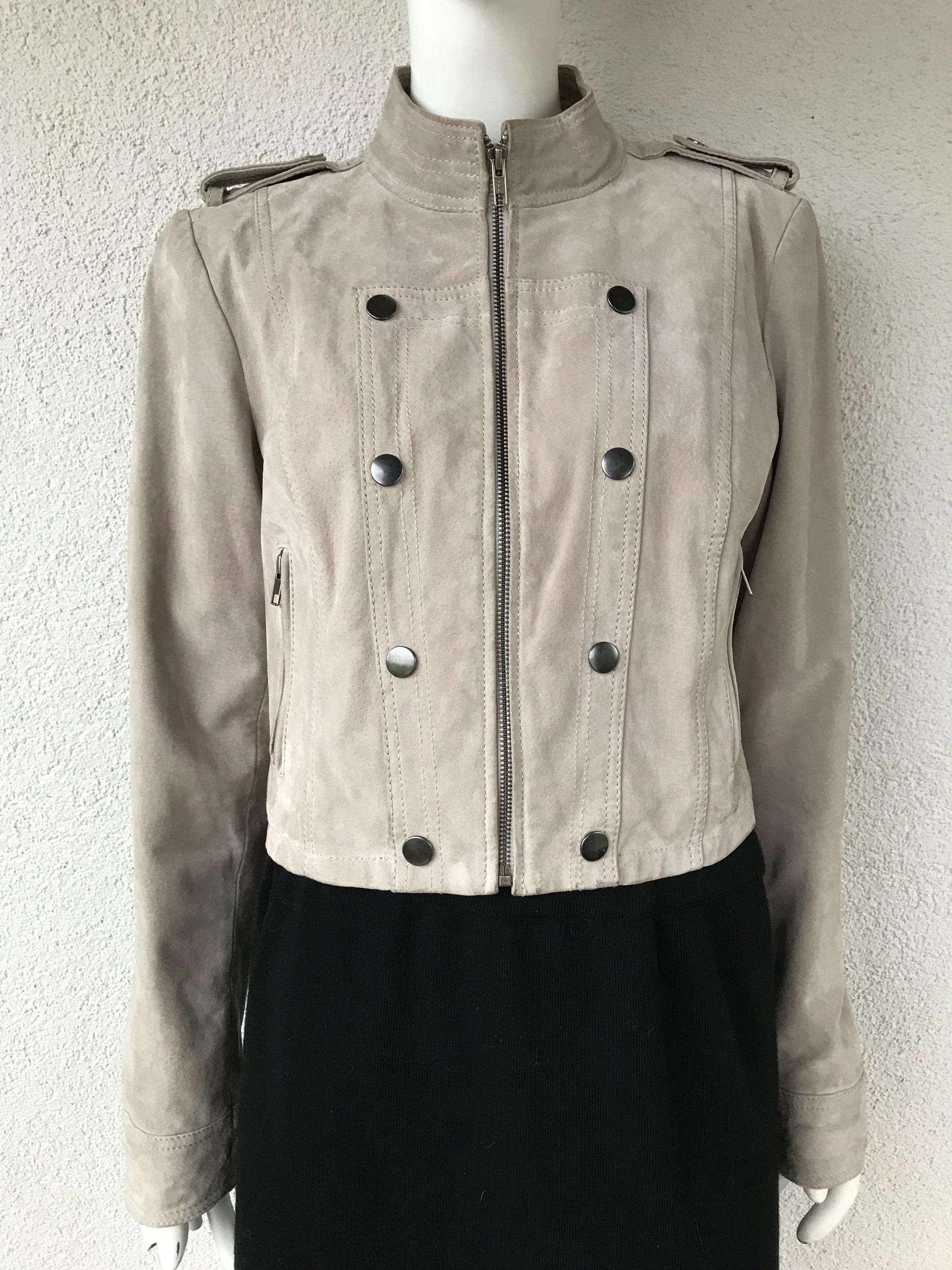 Light Cream Suede Leather Jacket Women's Vintage Suede Jacket 1990s Cropped Leather Jacket Short Crop Blazer Casual Crop Zip Jacket Medium