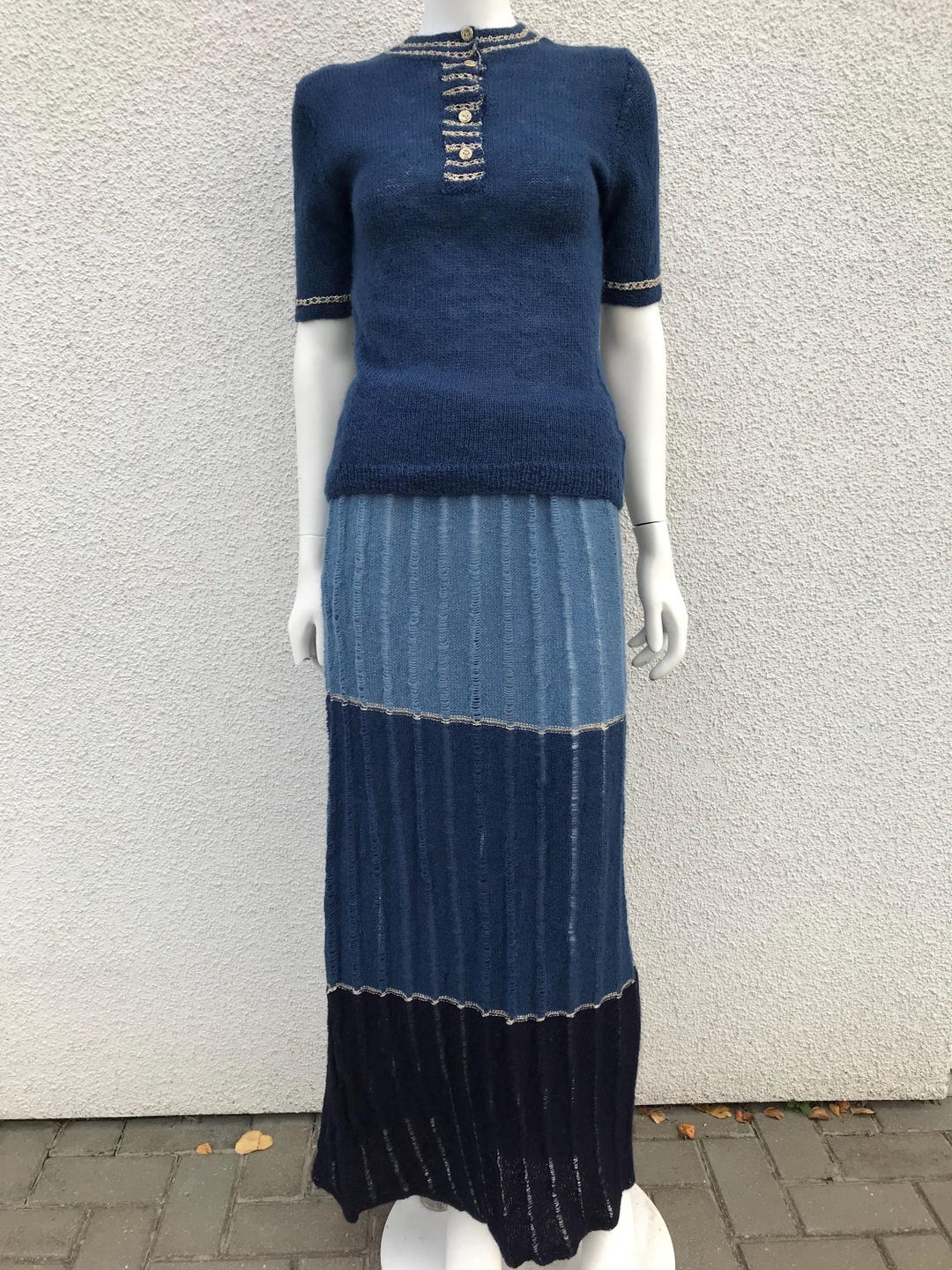 Vintage Bow Knit Sweater Skirt Two Piece Set