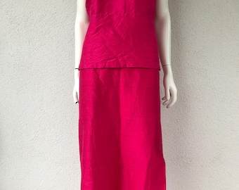 Vintage 90s Kirsten Krog Danish Design Organic Raw Silk Elegant High Waist Maxi Skirt and Blouse Suit Set Pink Silk Two Piece Set Plus Size