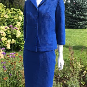 Vintage 1960s Mid Century Mod Navy Blue Textured Crimplene Terylene Skirt & Jacket Suit Set Two Piece Set Women Costume Skirt Suit Set Small