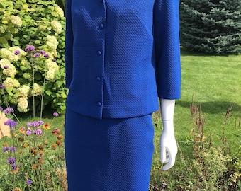 Vintage 1960er Jahre Mid Century Mod Navy Blau Strukturierte Crimplene Terylene Rock & Jacke Anzug Set Zwei Stück Set Frauen Kostüm Rock Anzug Set Klein