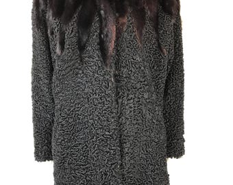 Vintage Black Persian Lamb Jacket Coat Karakul Fur Coat Jacket Curly Lamb Fur Mink Fur Black Astrakhan Jacket Curly Lamb Fur Overcoat XL
