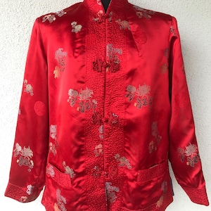 Vintage Chinese Blazer Kimono Woman Cheongsam Red Blue Kimono Vintage Chinese Reversible Blazer Jacket Frog Closure Cheongsam Medium