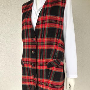 Vintage 80s YESSICA Vest Checkered Red Black Green Women&#39;s Gilet Plaid Preppy Vest Tartan Colorful Long Vest Classic Tailored Vest Plus Size