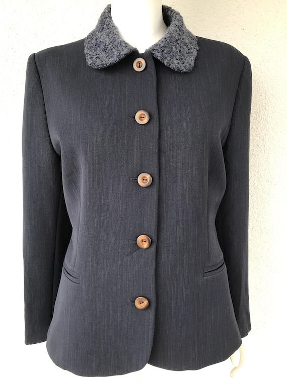 Vintage Jacket Faux Fur Jacket Gray Jacket Gray Blazer Retro Blazer Faux Fur Blazer Wool Blend Gray Button Blazer Retro Blazer Size Medium