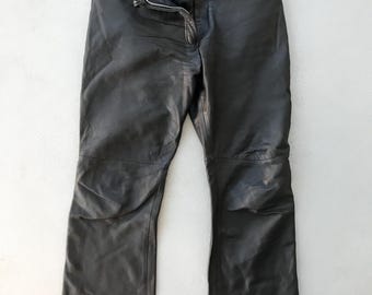 Vintage 90s Leather Pants Women's Leather Trousers Black High Waisted Pants Genuine Leather Woman Leather Trousers Size Medium