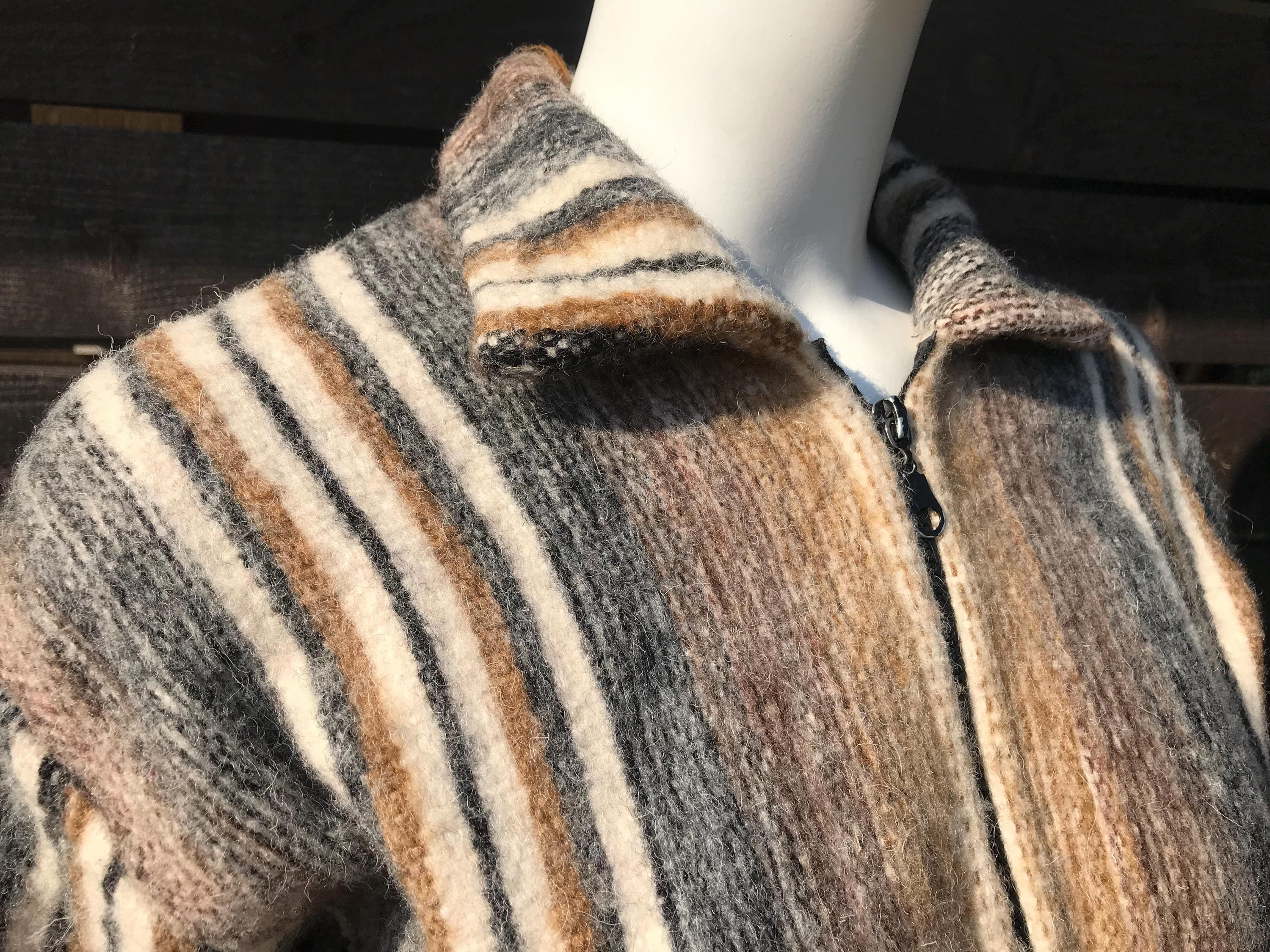 Vintage 90s Handwoven Wool Cardigan Short Wool Jacket With Pockets