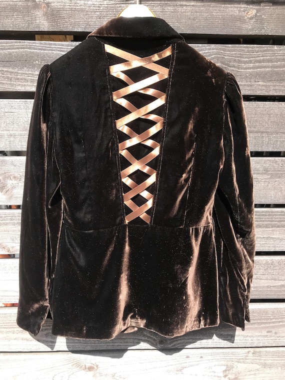 Vintage Silk Blend Velvet Jacket for Women Brown Viscose Silk