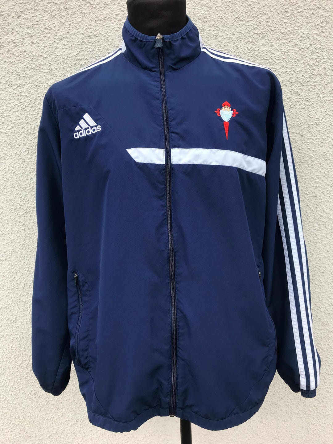 Vintage Adidas Track Top Zip Jacke Dunkelblau mit weißen Streifen