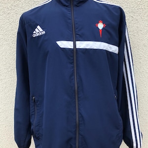 Vintage Y2K Adidas Zip Track Top Navy Blue With White