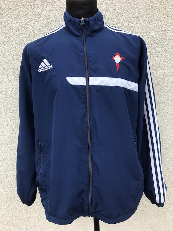 Vintage Adidas Track Top Zip Jacke Dunkelblau mit weißen Streifen