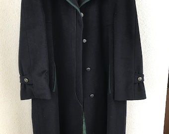 Delmod Vintage Loden Women's Alpaca Wool Coat Jacket Navy Blue Overcoat Dark Blue Green Long Chain Wool Coat Lined Germany Oversized Sz XXL