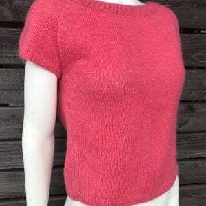 Vintage Knitted Wool Sweater Short Sleeve Blouse Top Hand Knit Pink Vest Short Sleeve Pullover Chunky Knit Wear Knitted Sweater Size Small
