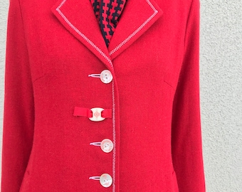 New AVOCA Anthology Vintage 90s Red Wool Coat Ireland classic spring coat elegant coat Retro coat with unique buttons midi coat size L, UK12
