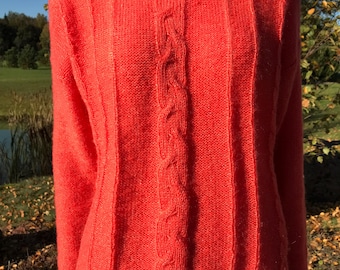 Suéter vintage Tara Braid de lana y mohair naranja de los años 2000 para mujer, suéter trenzado de punto trenzado suave, jersey de cuello redondo, talla mediana