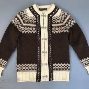 Vintage NORDSTRIKK Cardigan Wool Chunky Cardigan Fair Isle Nordic Cardigan Winter Pullover Norwegian Scandinawian Jumper Metal Clasps Sz S/M
