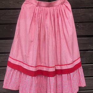 Vintage Rehli Tracht Original Alpen Trachten Red White Checkered Dirndl Skirt Cotton Cottagecore Mid Austrian German Folk Skirt Boho Skirt M