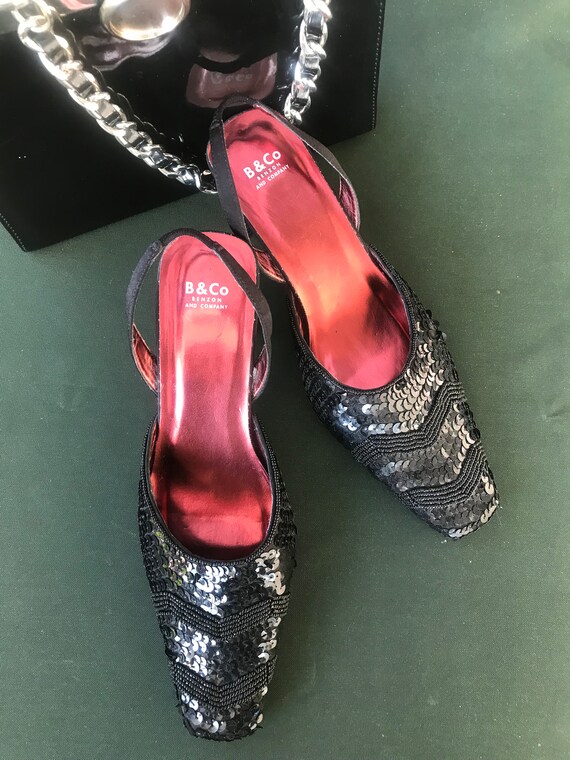 Vintage Black Sequinned Satin Evening Shoes Reference Black Evening Shoes Black Sequinned Evening Shoes With Heels Mules Size Size EU 37 Etsy UK