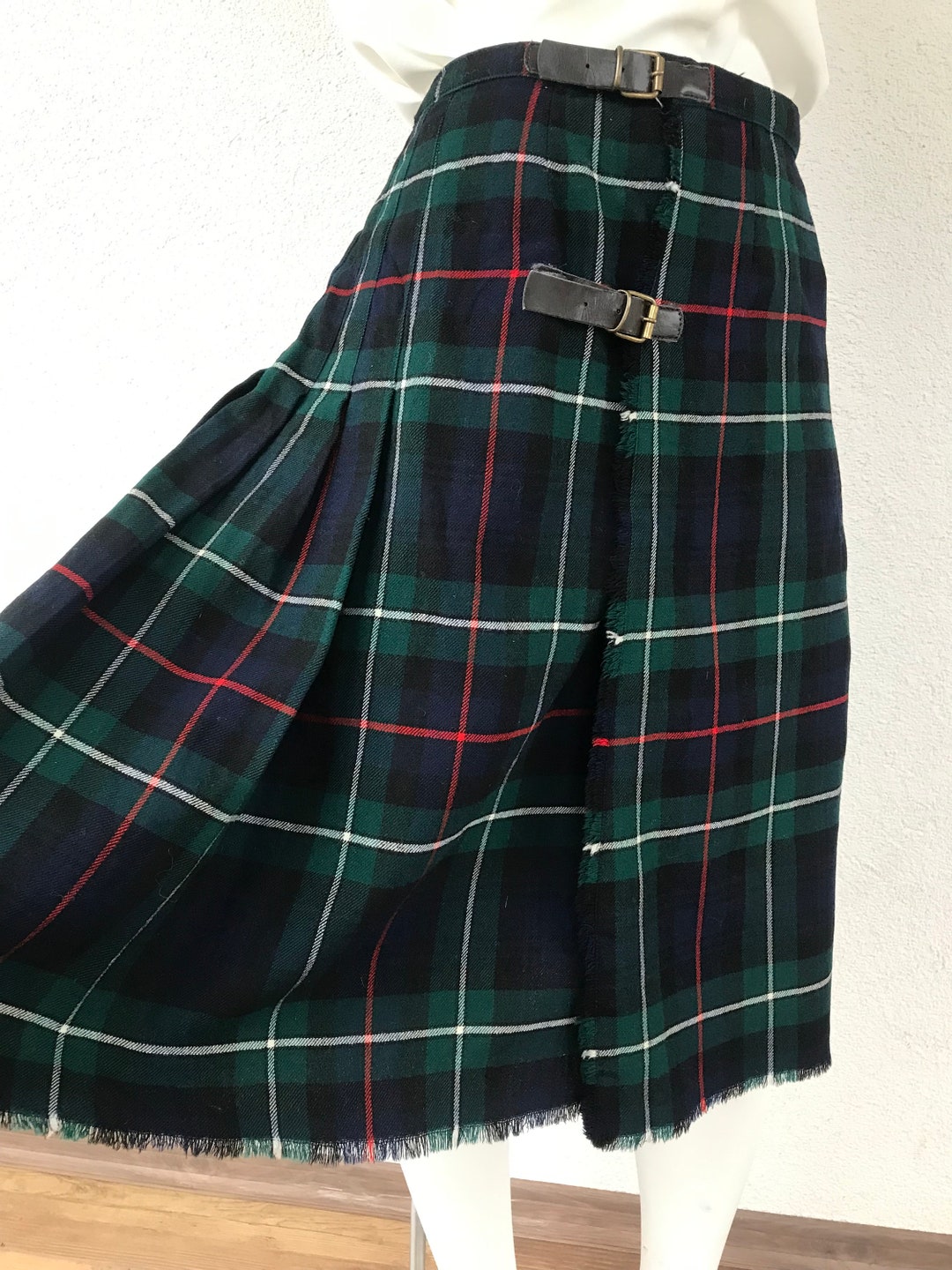 Scottish Vintage Tartan Kilt Skirt Pure New Wool Midi Skirt Tartan