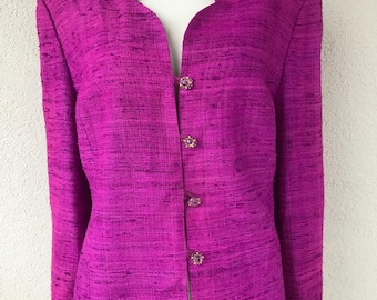 Vintage 90s KIRSTEN KROG DESIGN Womens Button Blazer Pink Burgundy Silk Blazer Jacket Organic Silk Formal Women's Blazer Size