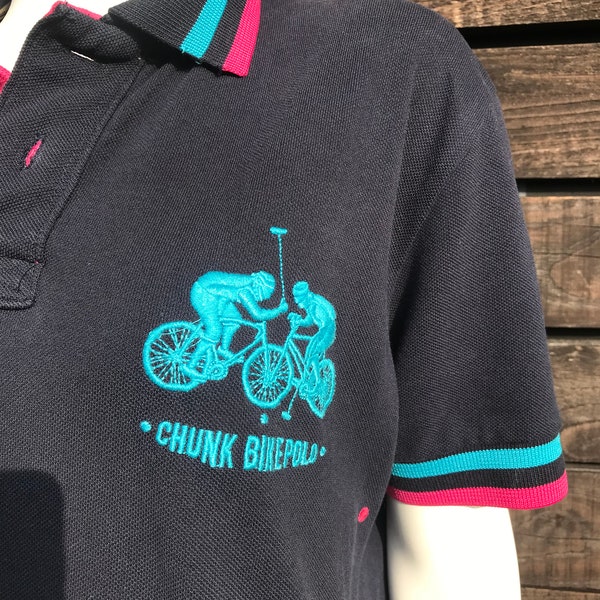 Vintage 2000s CHUNK Bike polo camiseta bicicleta polo camiseta azul hombre polo camiseta bicicleta camiseta Polo para hombre Sport Polo Shirt Tamaño M